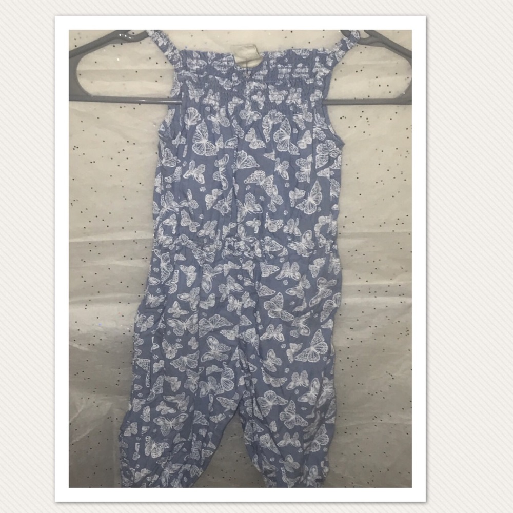 Infant girls blue/white butterfly design jump suit
